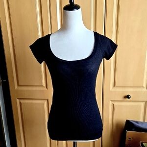 Micheal Stars Top The Original Tee Womens One Size Black Ribbed Short Sleeve Top
